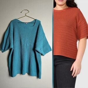 Woman Within Blue Crew Neck Sweater Oversized Fine-Knit Chunky 3X/30/32 Casual